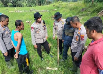 Anggota Brimob Polda Sumbar sedang mengevakuasi tulang di Simpang Dingin, Jorong Subarang Aia, Nagari atau Desa Salareh Aia Timur, Kecamatan Palembayan, Kabupaten Agam, Jumat (16/1/2026). HO-Polsek Palembayan.